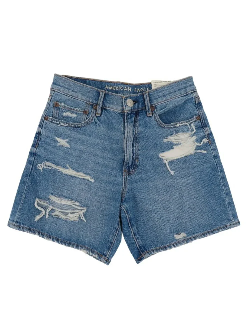 American Eagle Women 2 26W 90s Boyfriend Long Length Distressed Denim Shorts NEW